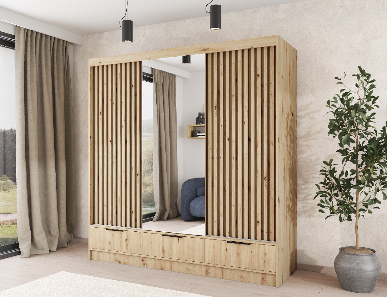 Šatní skříň Voodi III Barva korpusu: Dub - Artisan