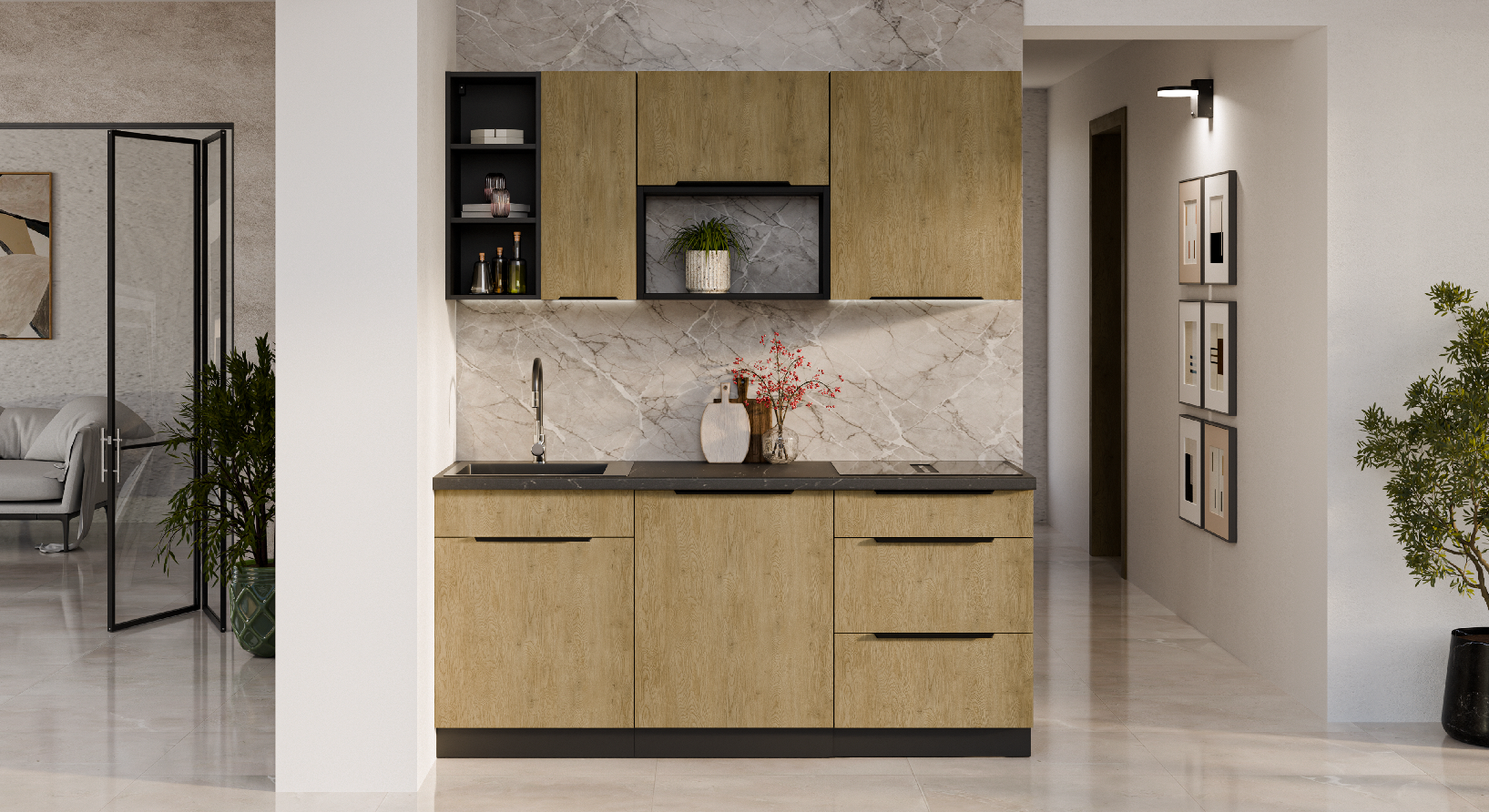 Kuchyňská linka 180 cm Cremona 1 - Černá + Dub cremona