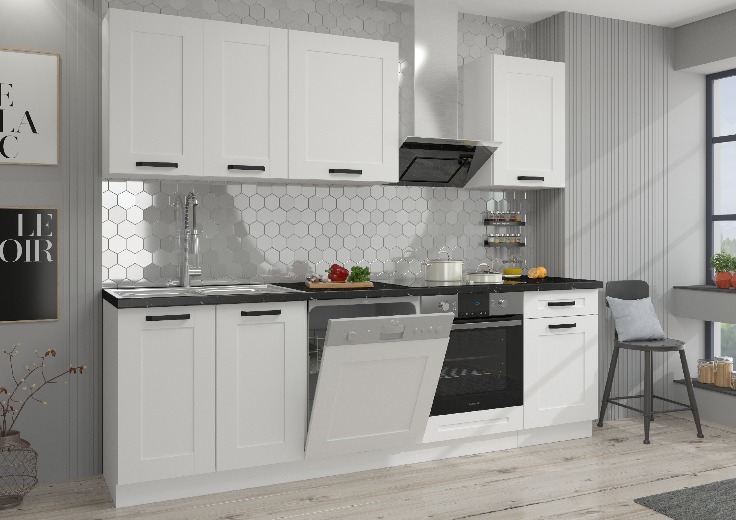 Kuchyňská linka 250 cm Luna 2 - Bílá + Bílá