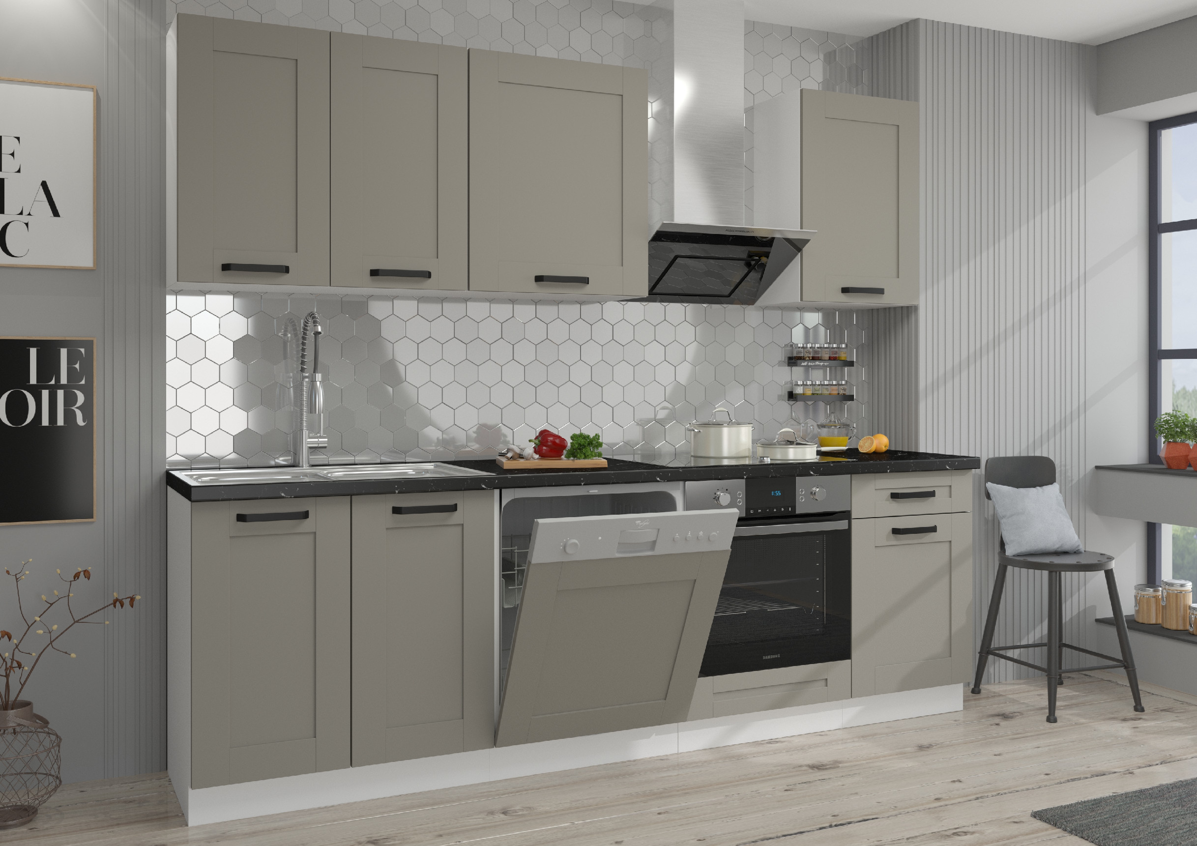 Kuchyňská linka 250 cm Luna 2 - Bílá + Clay grey