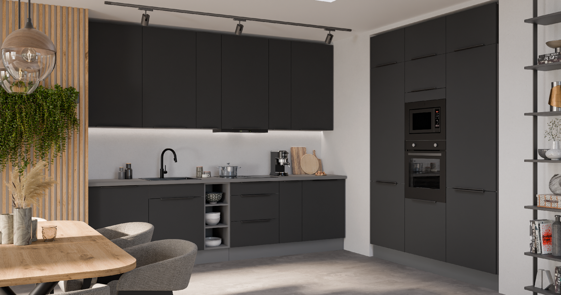 Kuchyňská linka 300x180 cm Aria ANT - Antracit + BL Black AFM